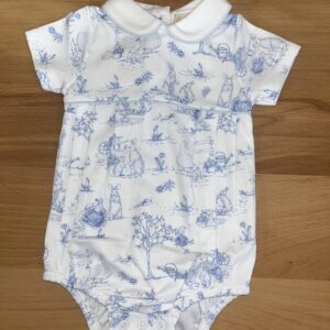 Baby romper with blue animal print design