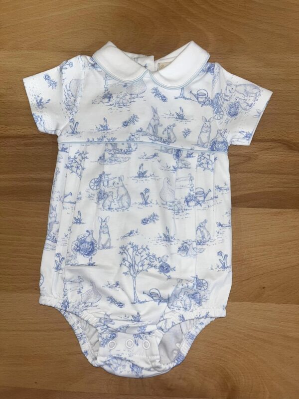Baby romper with blue animal print design