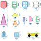 Magnetic building blocks set with various shapes and sizes.