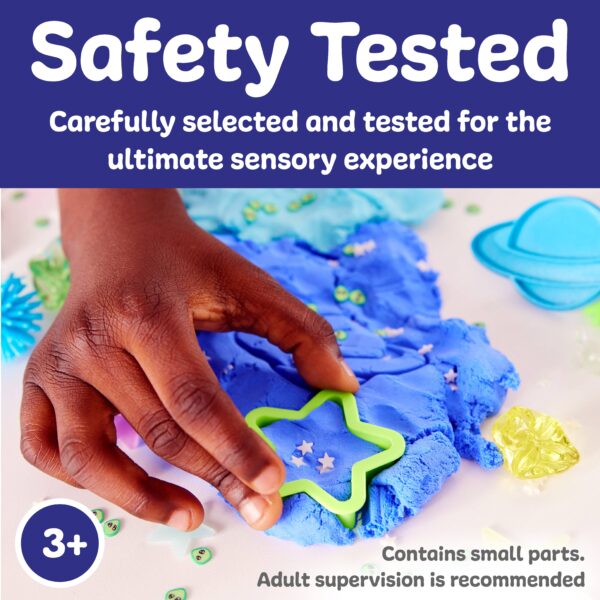 faber castell / creativity for kids sensory pack outer space on the go play set for kids Child molding colorful playdough with star cutter.