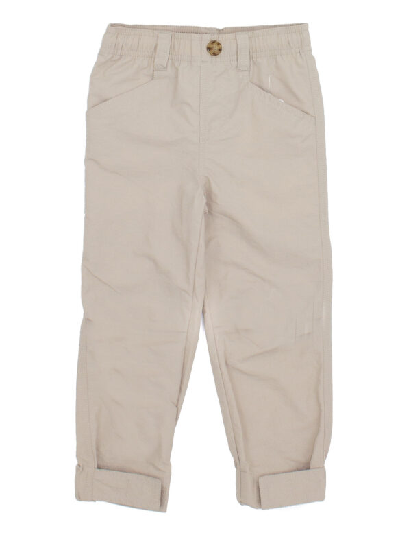 Beige toddler pants with rolled cuffs