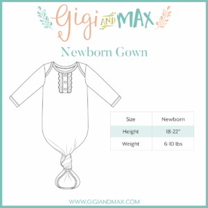 Newborn gown size chart illustration