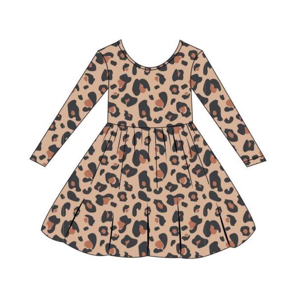 molly and max lola & taylor girls organic cotton long sleeve ava dress lounging leopard Leopard print long-sleeve dress illustration