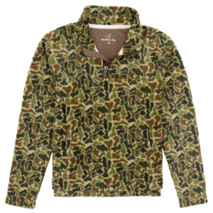 Camo fleece pullover with quarter-zip design.