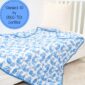 Blue floral blanket on crib with OEKO-TEX certification.