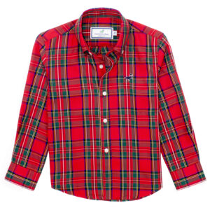 Red plaid long-sleeve button-up shirt