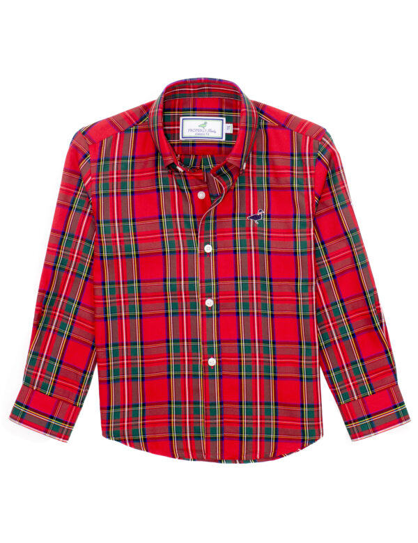 Red plaid long-sleeve button-up shirt