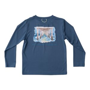 Blue long-sleeve shirt with pier design