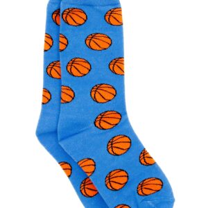 Blue socks with orange basketball pattern