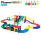 Colorful magnetic car track set with STEAM branding.