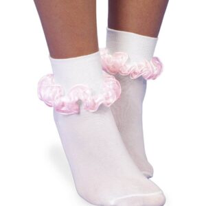 Jefferies - White/Pink Smooth Toe Sheer Ribbon Tutu Lace Turn Cuff Socks 1 Pair