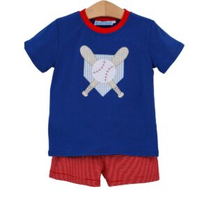 Blue baseball-themed kids' pajama set.