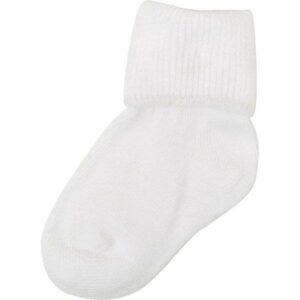 White baby sock with cuff detail.