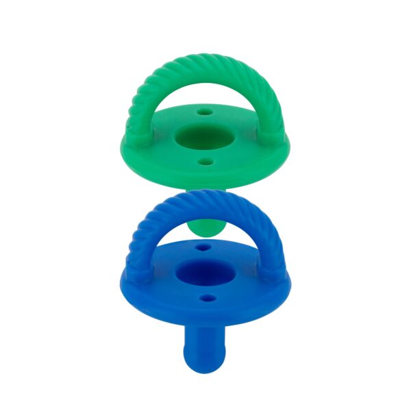 itzy ritzy sweetie soother™ pacifier sets (2 pack): aquamarine + peach bows Two colorful dental chew toys for kids