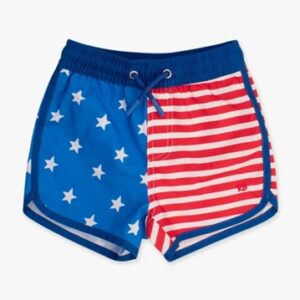 American flag themed shorts with stars and stripes.